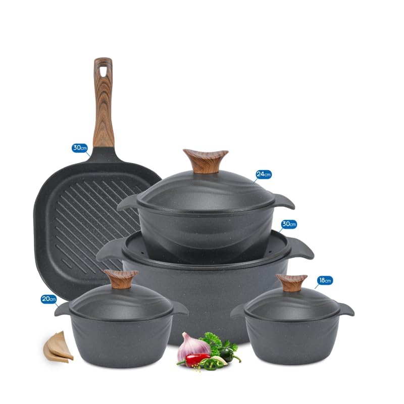 Granite Healthy Kitchen Cookware Set 9 qs with Grill