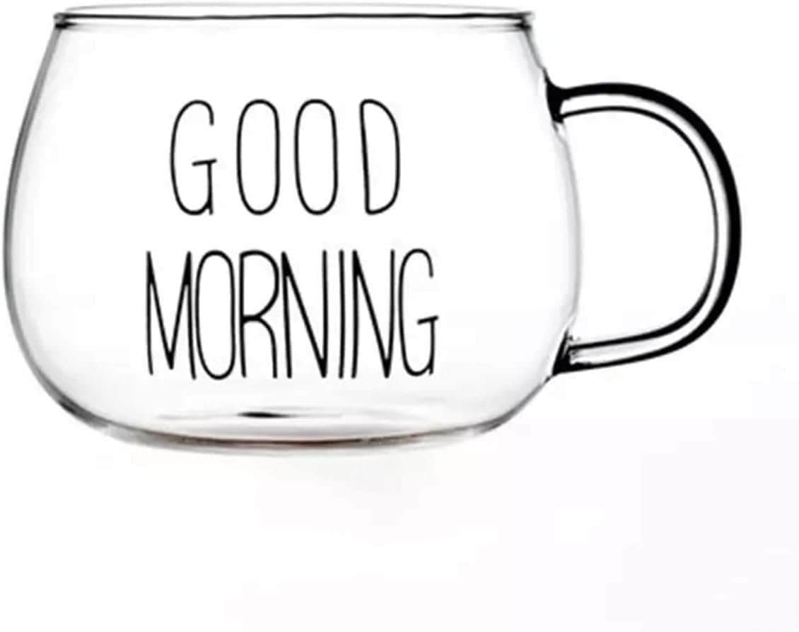 Transparent Glass Mug – “Good Morning” Design for Coffee & Tea