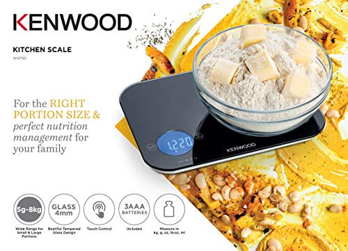 Kenwood Digital Kitchen Scale – 8kg/22lbs Capacity, Tempered Glass, Touch Control (WEP50.000BK)