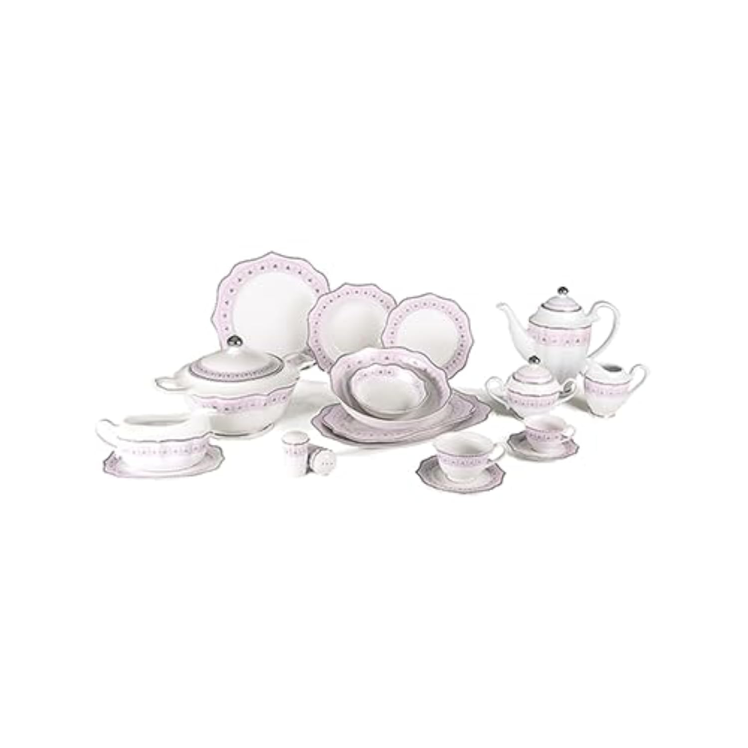 Lotus Porcelain Dinner Set, 62 pieces ,Made from high-quality porcelain for durability and elegance - Safqqa