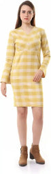 Andora Women's V-Neck Long Sleeves Plaid Dress - Light Yellow Casual Dress - Safqqa Egypt