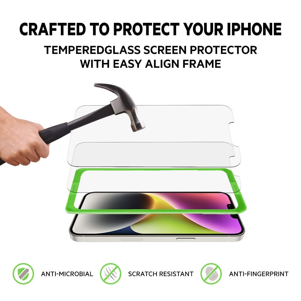 حماية شاشة زجاجية مقواة من Belkin (عبوة من 2) – متوافقة مع iPhone 14 Plus / 13 Pro Max، صلابة 9H، تركيب سهل وخالٍ من الفقاعات