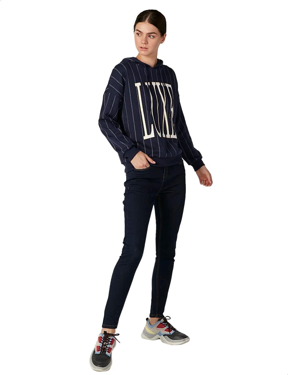 Splash Striped Front Print Long Sleeves Hooded Sweatshirt for Women