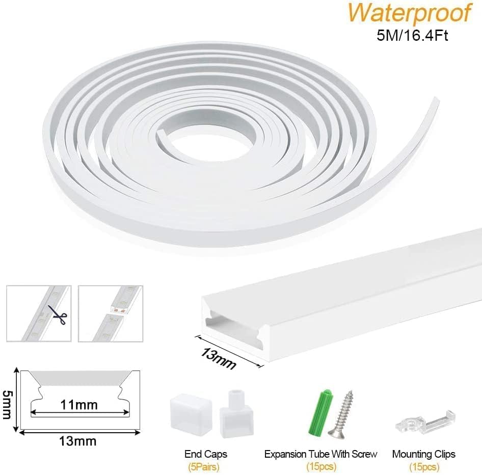 نظام قناة إضاءة من السيليكون من بي بي ايه بطول ٥ أمتار، مصمم بشكل حرف يو ومغلق بالكامل لتركيب شرائط الإضاءة. يوفر تأثير إضاءة ناعم يشبه الإضاءة النيون مع حماية شريط الإضاءة داخل الأنبوب
