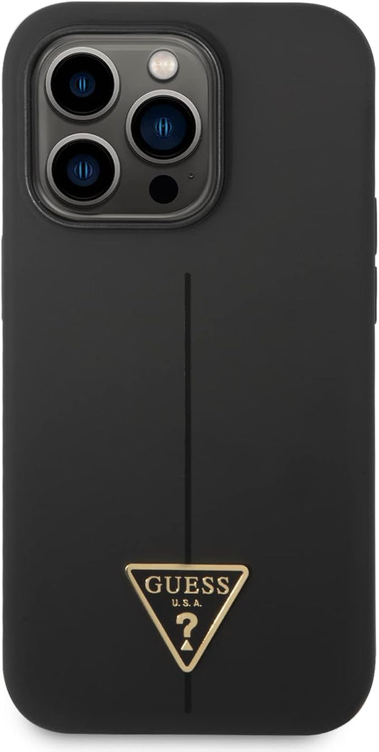 CG MOBILE Guess جراب صلب من السيليكون بتصميم مثلث لهاتف iPhone 14 Pro Max (6.7 بوصة) - أسود