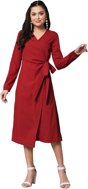 Styleville.in Women’s Wrap Dress Elegant Casual Wear Red – Safqqa Egypt