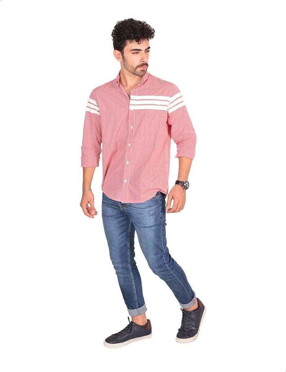 White Rabbit Slim-Fit Checkered Plaid Shirt for Men - Red and White, M - Safqqa Egypt