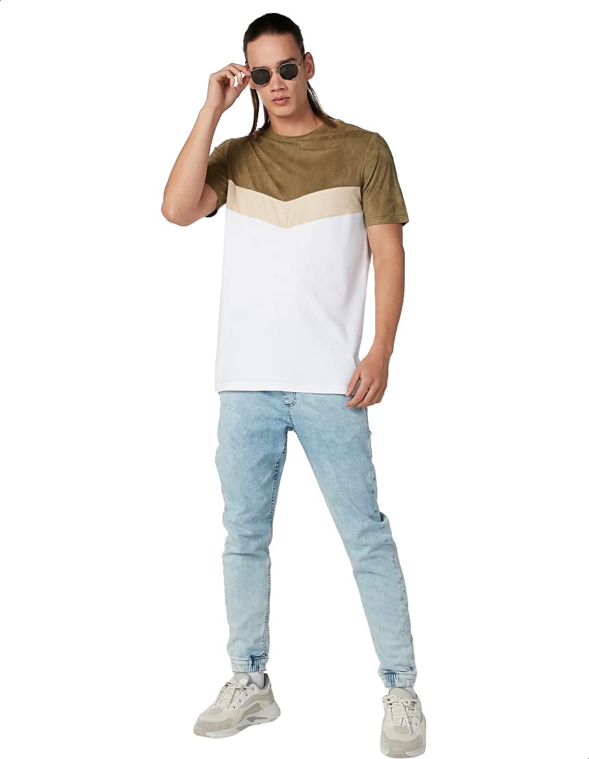 Splash Cotton Regular-Fit T-shirt for Men - White & Beige, XL