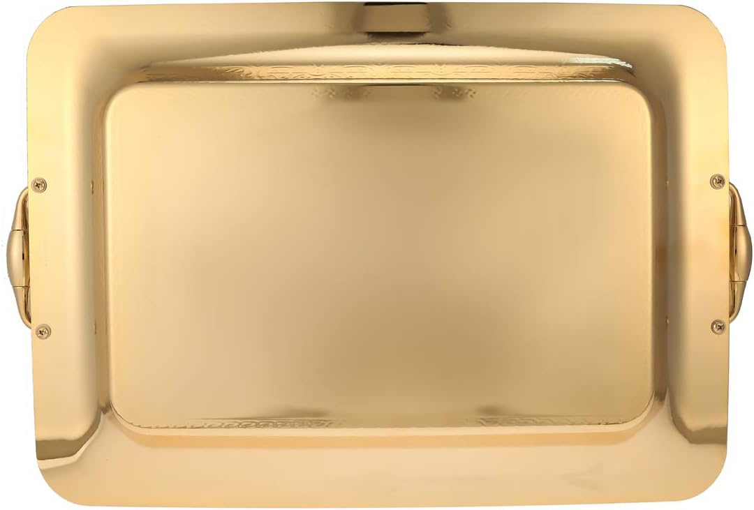 Almarjan Stainless Steel Serving Tray Gold -54.8L x 7.6W x 36.4H centimeters