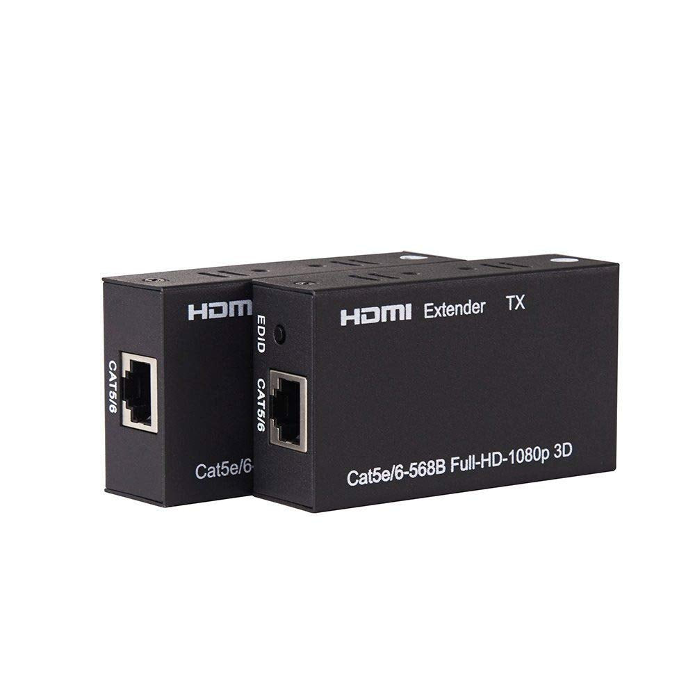 وصلة تمديد كابل HDMI حتى 196 قدم 60 متر لاجهزة توصيل واستقبال موسع 1080i HDCP EDID FHD 1080 بيكسل متوافق مع المعيار الاوروبي Single Cat 5E / 6 AWG26 اسود