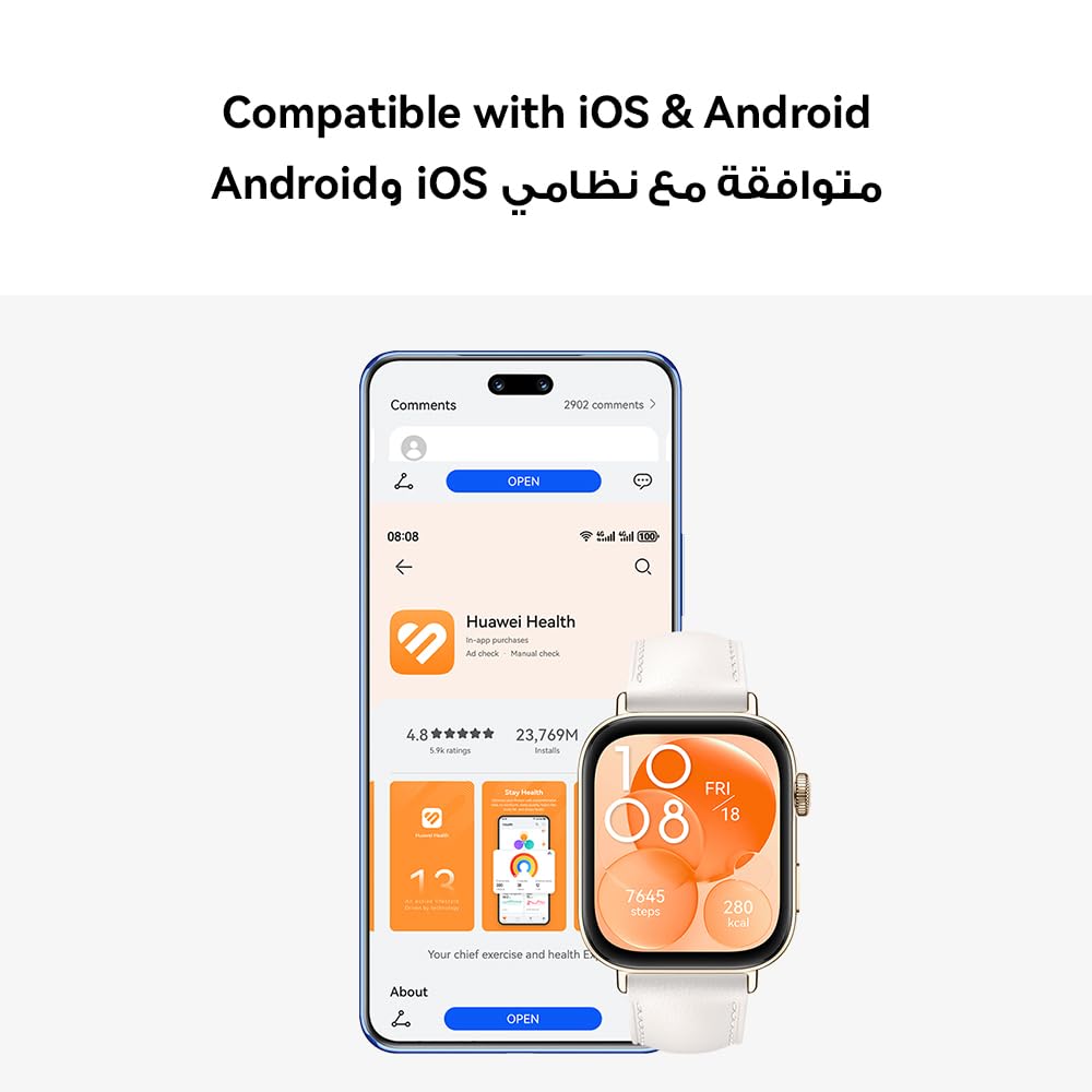 HUAWEI WATCH FIT 3 Smartwatch – 1.82'' AMOLED Display, Ultra-Slim Lightweight Design, Advanced Fitness & Health Tracking, Long Battery Life, Compatible with Android & iOS