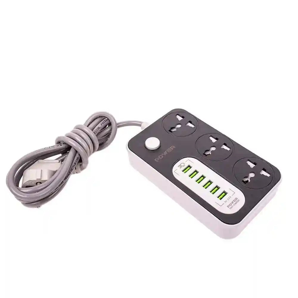 G-Power ws341 power strip surge protector 220v with 3 universal international socket and smart 6 usb charging ports 2.4a - black grey - Safqqa Egypt