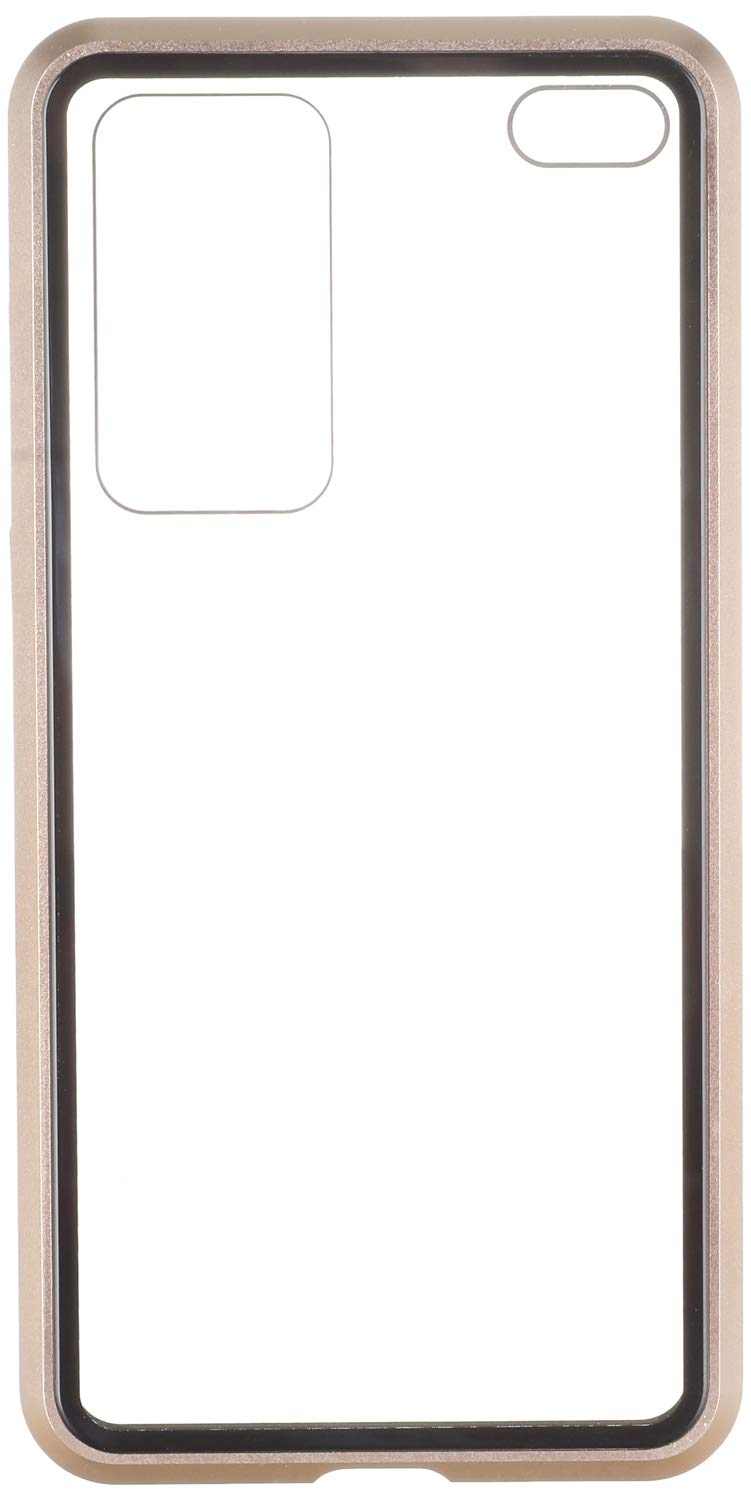 جراب حماية خلفي مغناطيسي بحماية كاملة 360 درجة لموبايل هواوي P40 من نيو ديزاين، شفاف وذهبي، معدن