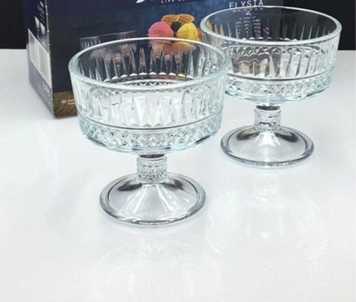 Ice Cream Dessert Bowl in Crystal Design, Retro Design, 280 ml, Set of 5 Glass