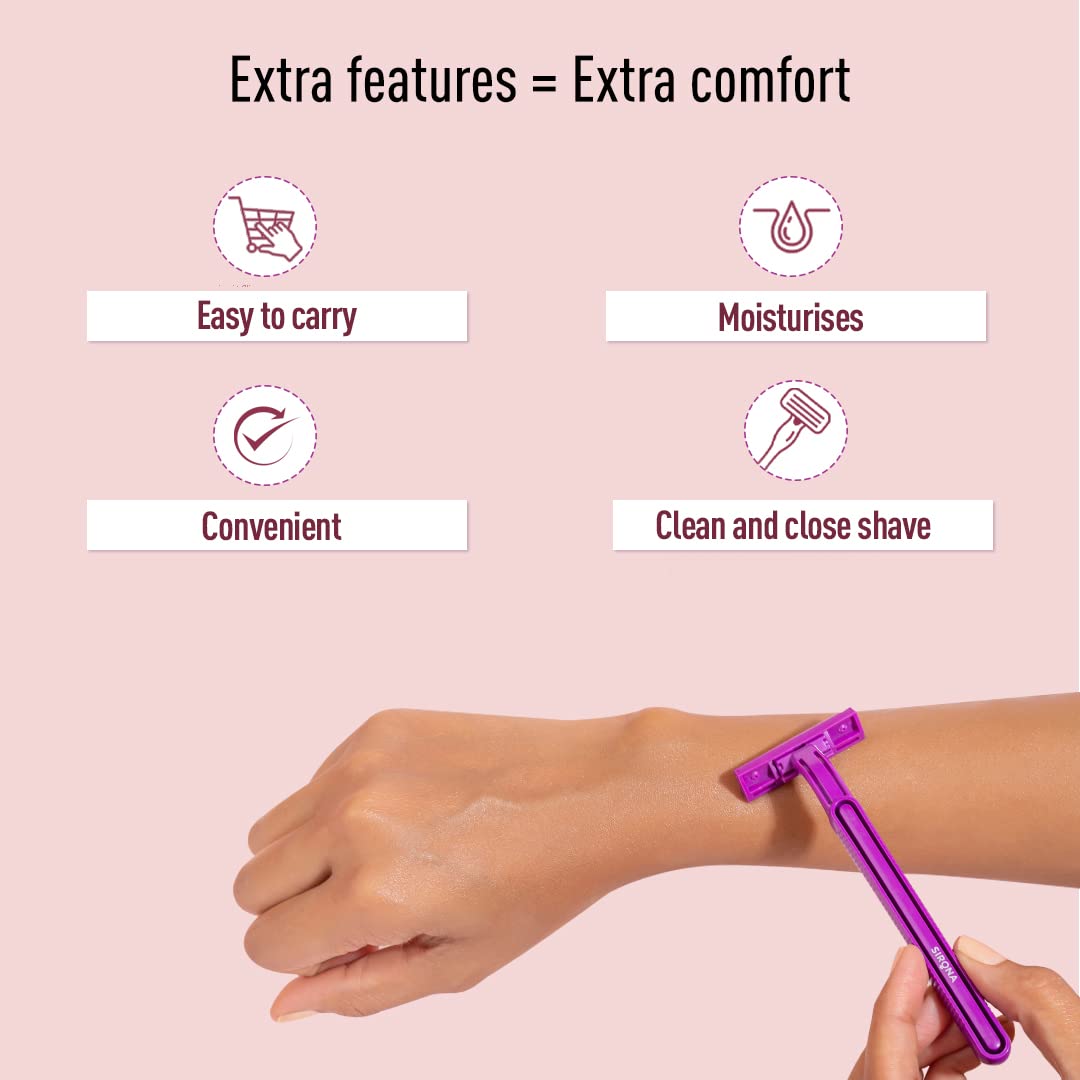 Sirona - Pack of 5 - Disposable Hair Removal Razor for Women | Aloe Boost | for Arms, Legs & Bikini Line | 2 Blade Shaving Razor