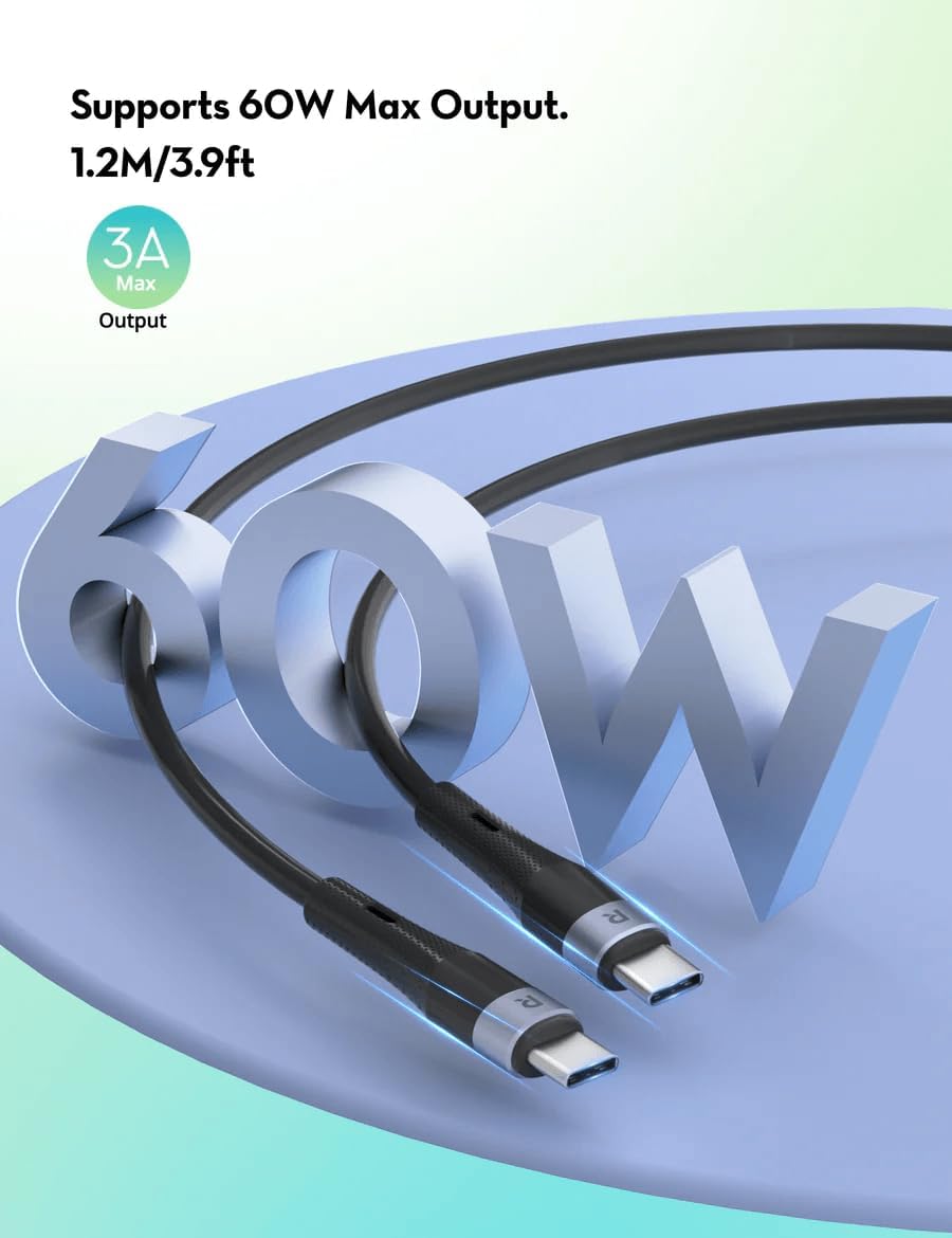 RAVPower RP-CB1038 USB-C to USB-C Cable 60W – Fast Charging & Data Transfer, Black