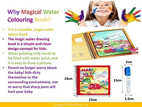 Stickerboy 1 Pack Magic Water Colouring Book Water Paint Books with Pen Reusable Doodle Game Gift for Children Kids Girls Boys
