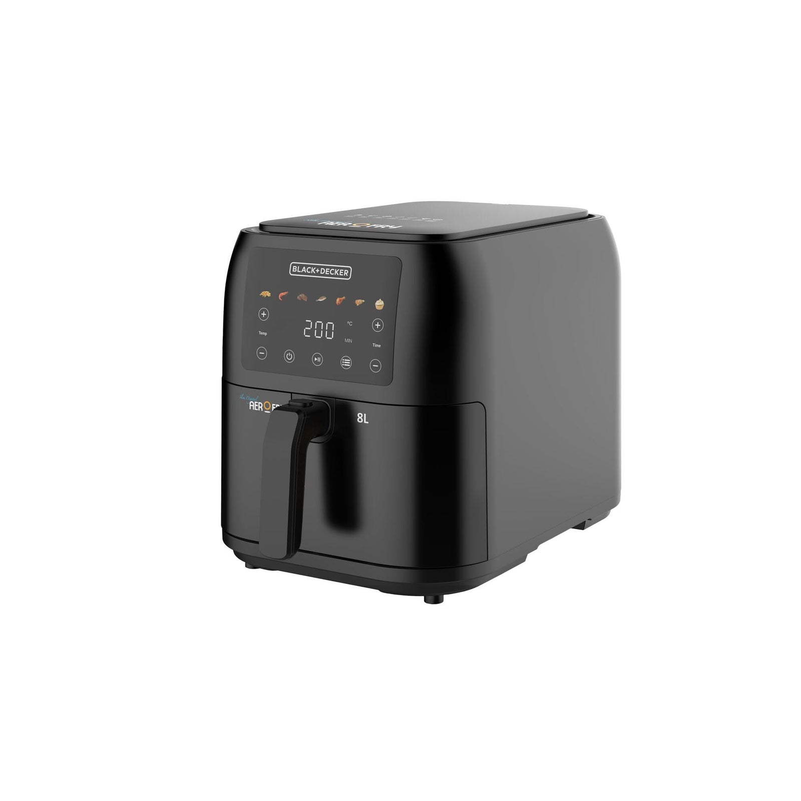 Black & Decker 1700W Air Fryer - 8L Capacity, Digital Touch Control, 7 Preset Functions, Adjustable Temp Timer, Rapid Air Convection, Shake Alert, Removable Crisper Plate - SAF80-B5. Large 8 L capacity — suitable for family-sized meals. with scratches