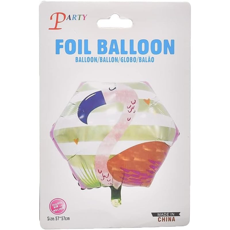 بالونات فويل كبيرة سداسية الشكل برسومات فلامنجو يمكن ملؤها بالهواء أو الهيليوم؛ مع قشة مصنوعة خصيصا لتزيين الحفلات 57 × 57 سم - متعددة الألوان