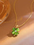 BUBGDYFO Women Four Leaf Clover Necklace Gold Chain Green Opal Pendant