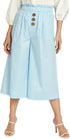 Splash Youth Plain Front Button Wide Leg Cropped Pants for Women