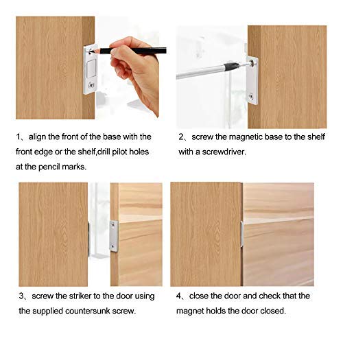 Mousike Ultra-Thin Magnetic Door Catches – Stainless Steel Cabinet & Sliding Door Locks (4 Pack, Silver)