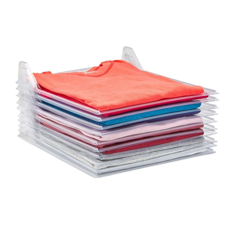 Goldedge T-Shirt Organizer Set for 10 Shirts, Space-Saving Stackable Folding System for Wardrobe & Suitcase Organization (10x1 Set) – Safqqa Egypt