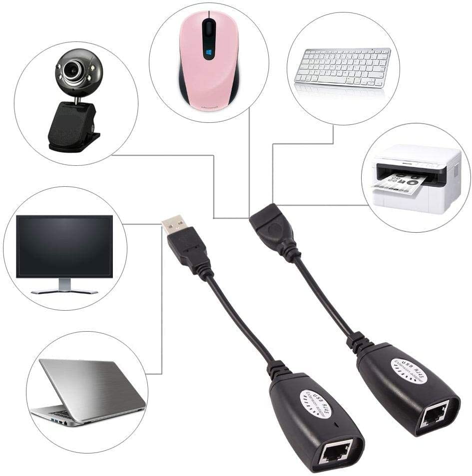 Z1054 كابل وصلة محول USB الى ار جيه 45 من زونيك، مجموعة شبكة موسع لكاميرات والطابعات ولوحة الالعاب والكيبورد والماوس والمزيد