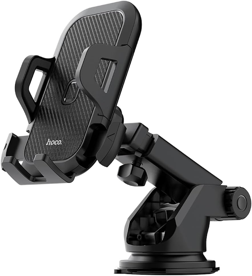 حامل Hoco CA76 Touareg للسيارة، عملي وآمن لتثبيت الهواتف الذكية داخل السيارة. متوافق مع أجهزة iPhone، Samsung، Xiaomi، Oppo، وHuawei، ويسمح بالتحكم بيد واحدة بسهولة أثناء القيادة.