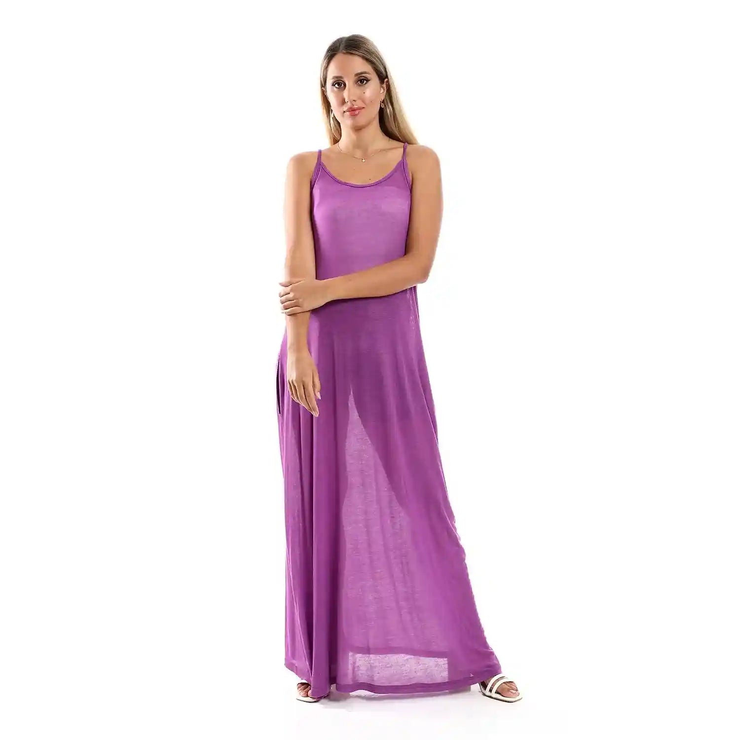 Brand: JAMILA Jamila Women Spaghetti Sleeves Long Dress with Side Pockets - Safqqa Egypt