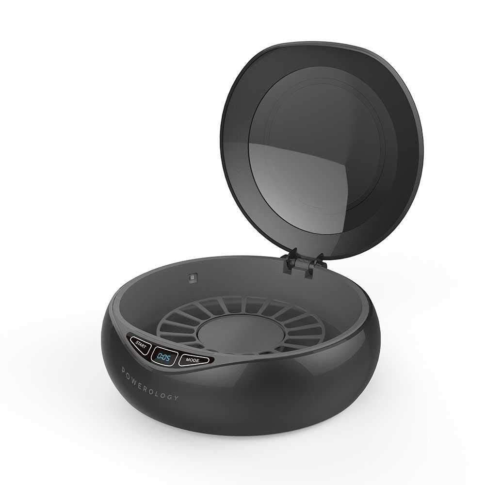 باورولوجي صندوق معقم بالاشعة فوق البنفسجية مع شحن لاسلكي سريع 15 واط، معقم 360 للموبايل يقتل الفيروسات والبكتيريا ويطهر للهواتف المحمولة والمفاتيح والساعات والاقنعة والايربودز (اسود)