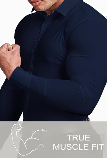 EOUOSS Men Slim Fit Dress Shirt Navy Long Sleeve Stretch Casual Shirt – Safqqa Egypt