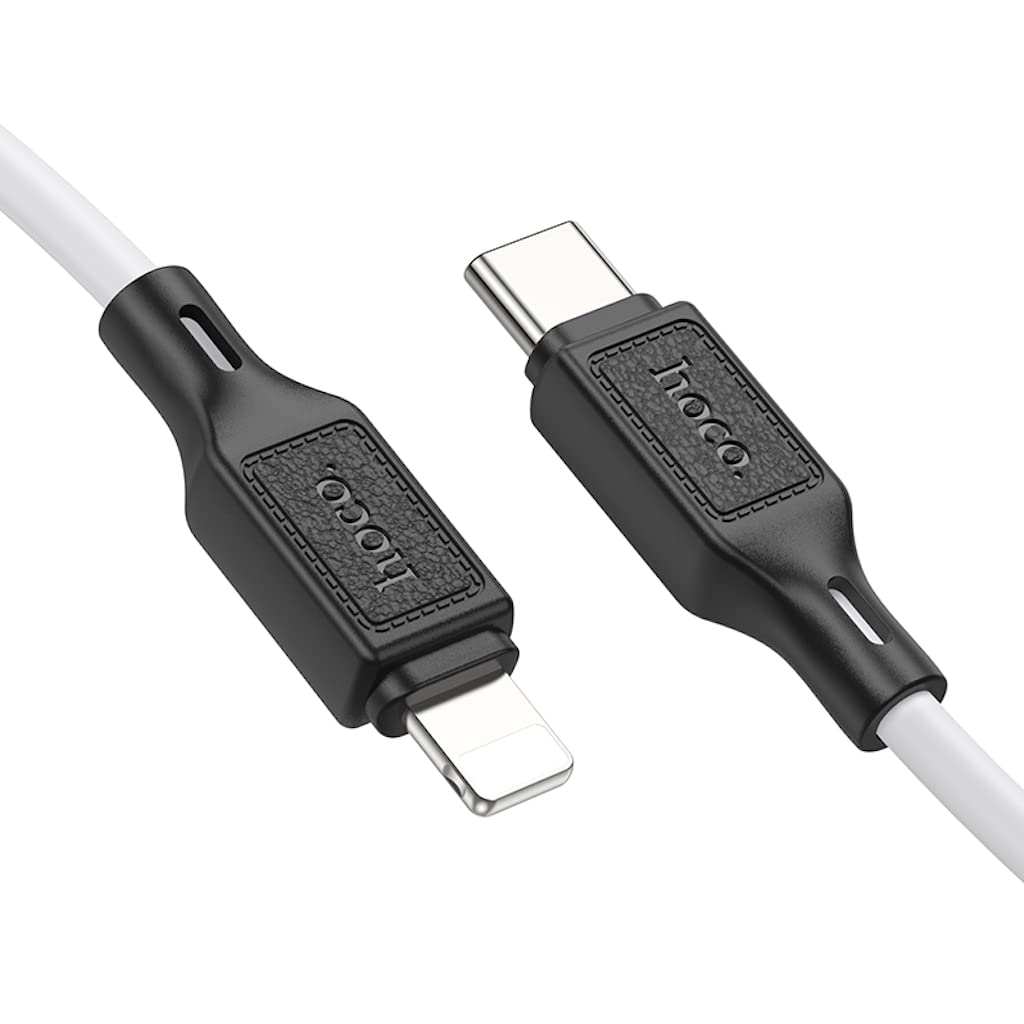 Hoco X90 - Cool PD Silicone Fast Charging And Data Transmittion Cable (20W - 1M), USB-C To Lightning Plug, Compatible With Apple iPhone iPad Airpods - White - Safqqa Egypt