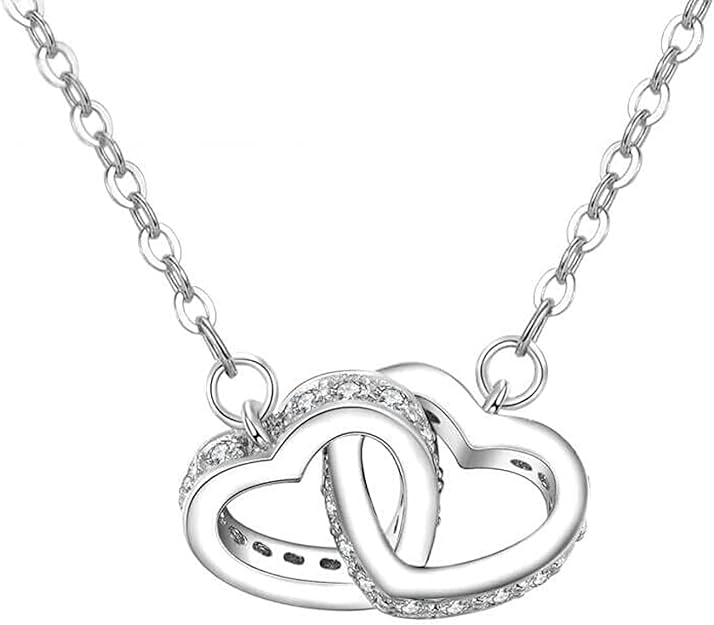 J. Rosee Women 925 Sterling Silver Double Heart Pendant Necklace Silver