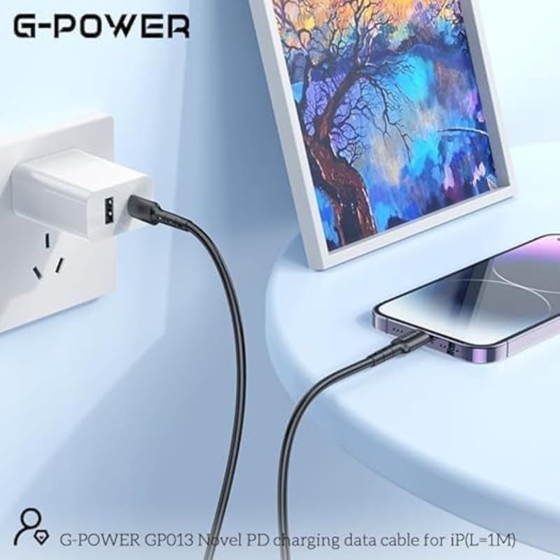 كابل شحن ونقل بيانات من نوع C إلى لايتنينج من G-Power GP013 بتصميم ذكي وكفاءة عالية لنقل البيانات لأجهزة متعددة بطول 1 متر وأقصى خرج 3.0 أمبير - أسود