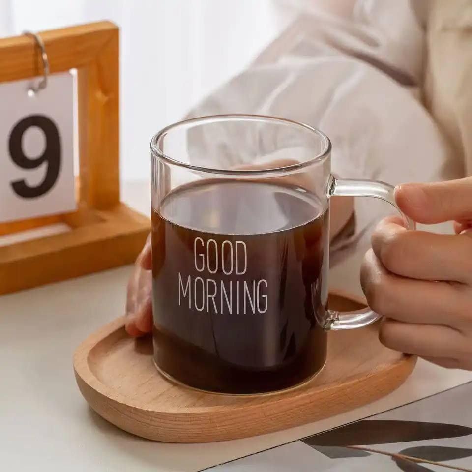 Premium Heat Resistant Glass Mug – Good Morning Design