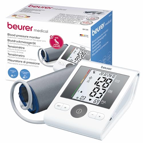 Beurer BM28 Upper Arm Blood Pressure Monitor with Patented Resting Indicator for Accuracy, Cuff Position Assistance and Colour-Coded Risk Indicator