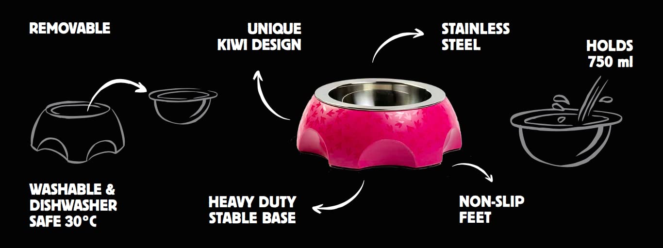 وعاء Kiwi Walker على شكل جبنة للكلاب باللون الوردي هو وعاء أنيق وعملي لتغذية حيوانك الأليف. بمقاس 26x9 سم، يوفر مساحة كافية للطعام أو الماء،