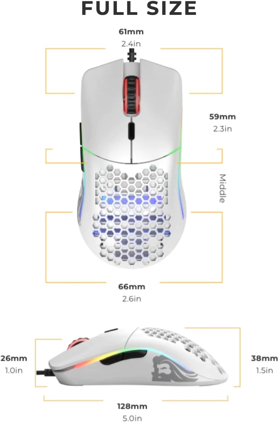 Glorious Model O Wired Gaming Mouse - RGB 67g Lightweight Ergonomic - Backlit Honeycomb Shell Design Mice ( White)