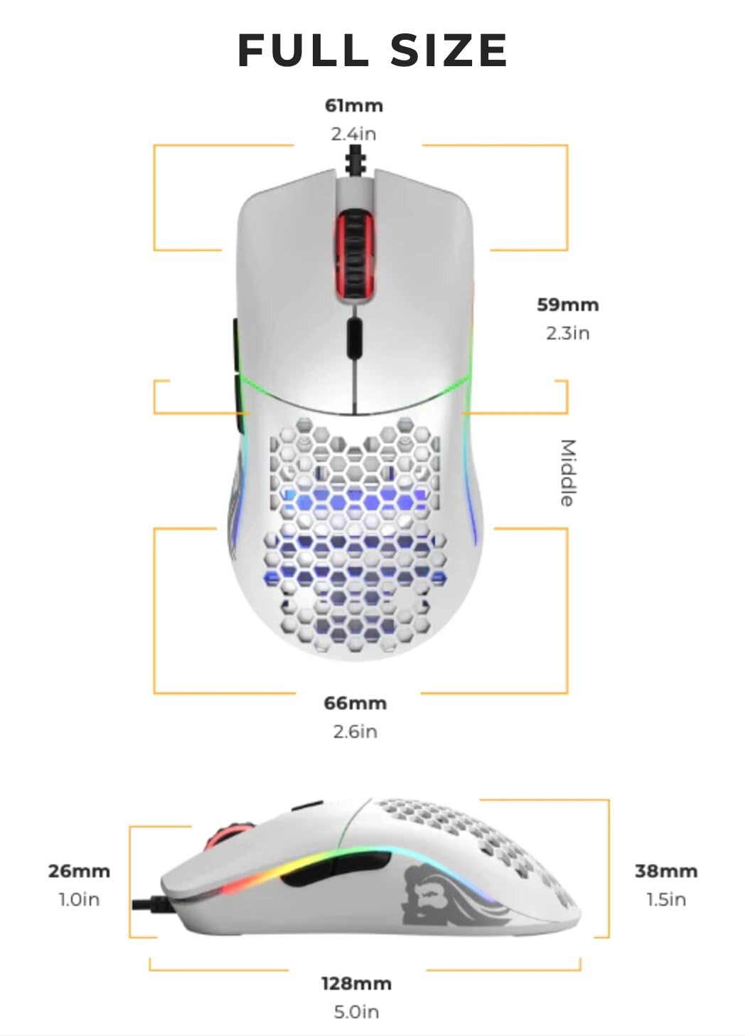 Glorious Model O Wired Gaming Mouse - RGB 67g Lightweight Ergonomic - Backlit Honeycomb Shell Design Mice ( White)