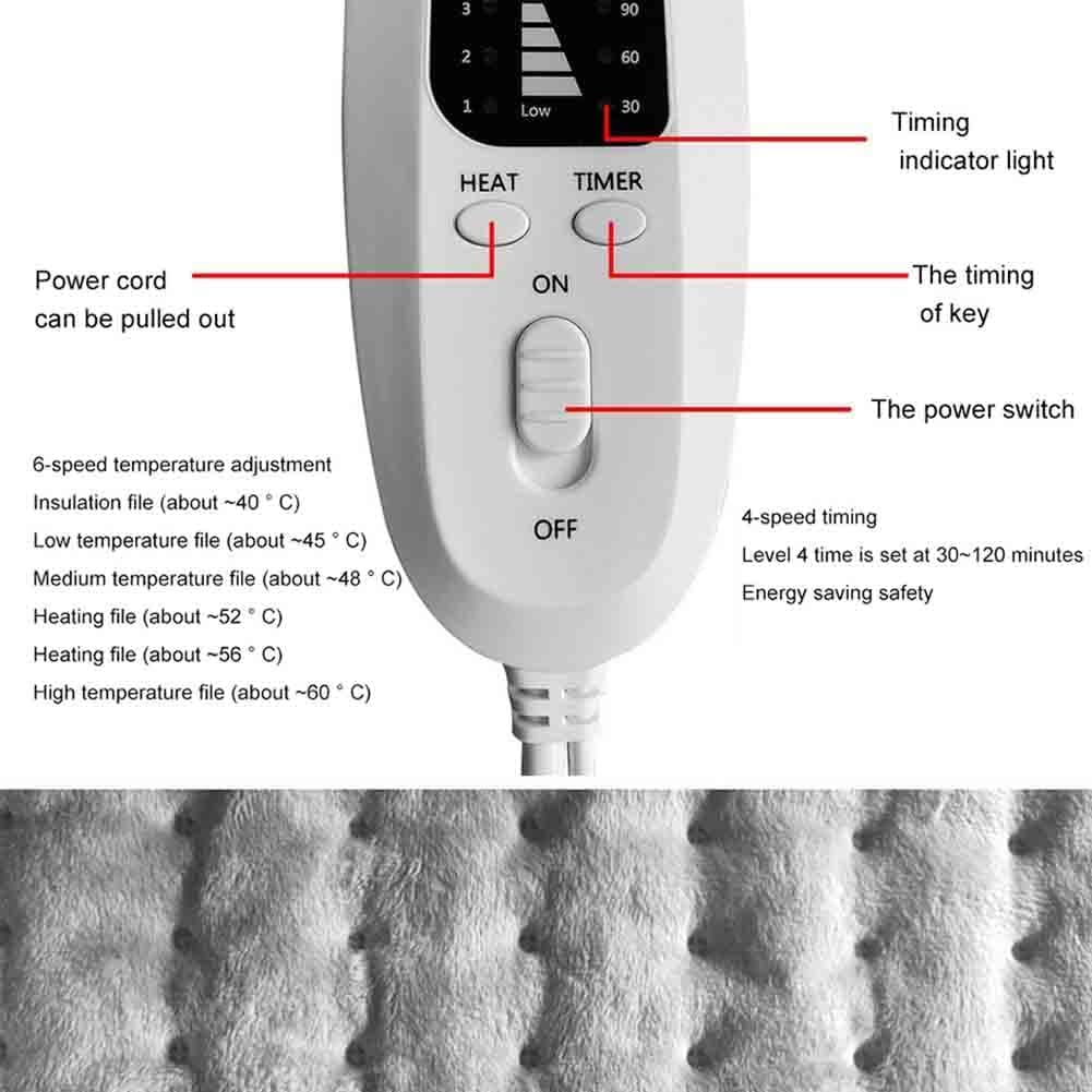 BEONE Heating Pad for Pain Relief of Back Neck and Shoulder, BEONE 42x58cm Large Heat Pad with 6 Electric Temperature Options, 4 Temperature Settings, Auto Shut Off, Dark Gray (Model 1)