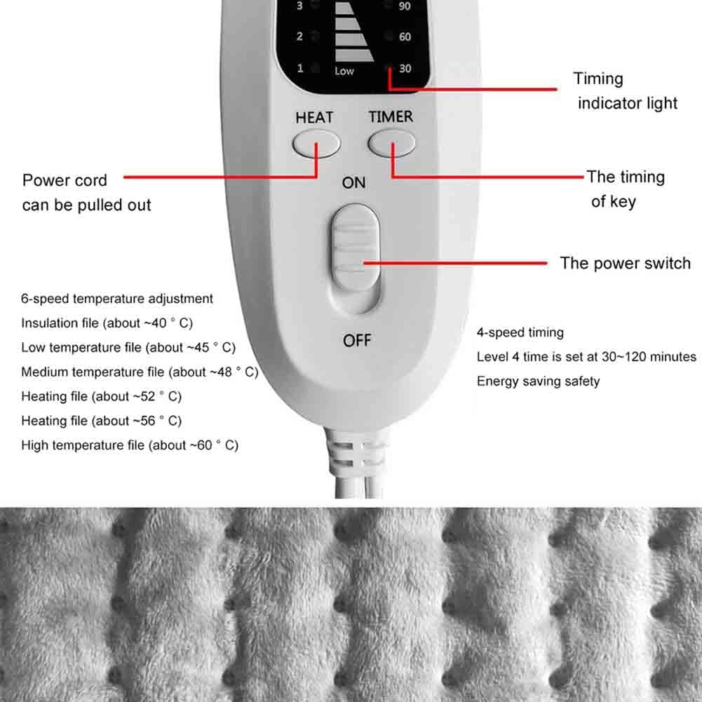 BEONE Heating Pad for Pain Relief of Back Neck and Shoulder, BEONE 42x58cm Large Heat Pad with 6 Electric Temperature Options, 4 Temperature Settings, Auto Shut Off, Dark Gray (Model 1)