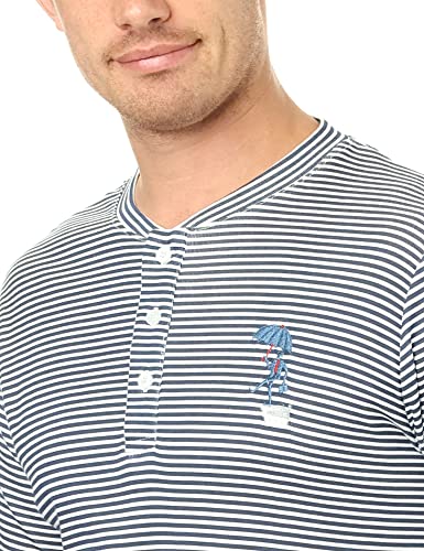 Offcliff Men's Striped Long Sleeve Henley Neck Top with Side Broderie