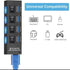 موزع USB من Essential’s بـ 4 منافذ مع مفاتيح تشغيل فردية مضيئة. متوافق مع الكمبيوتر واللابتوب