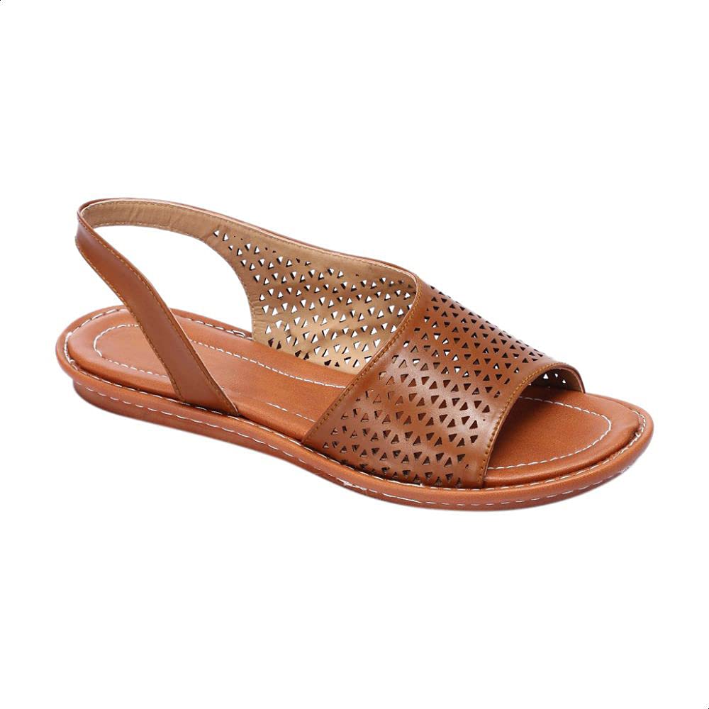 Grinta Faux Leather Open-Toe Geometric Laser Cut Flat D'orsay Sandals For Women