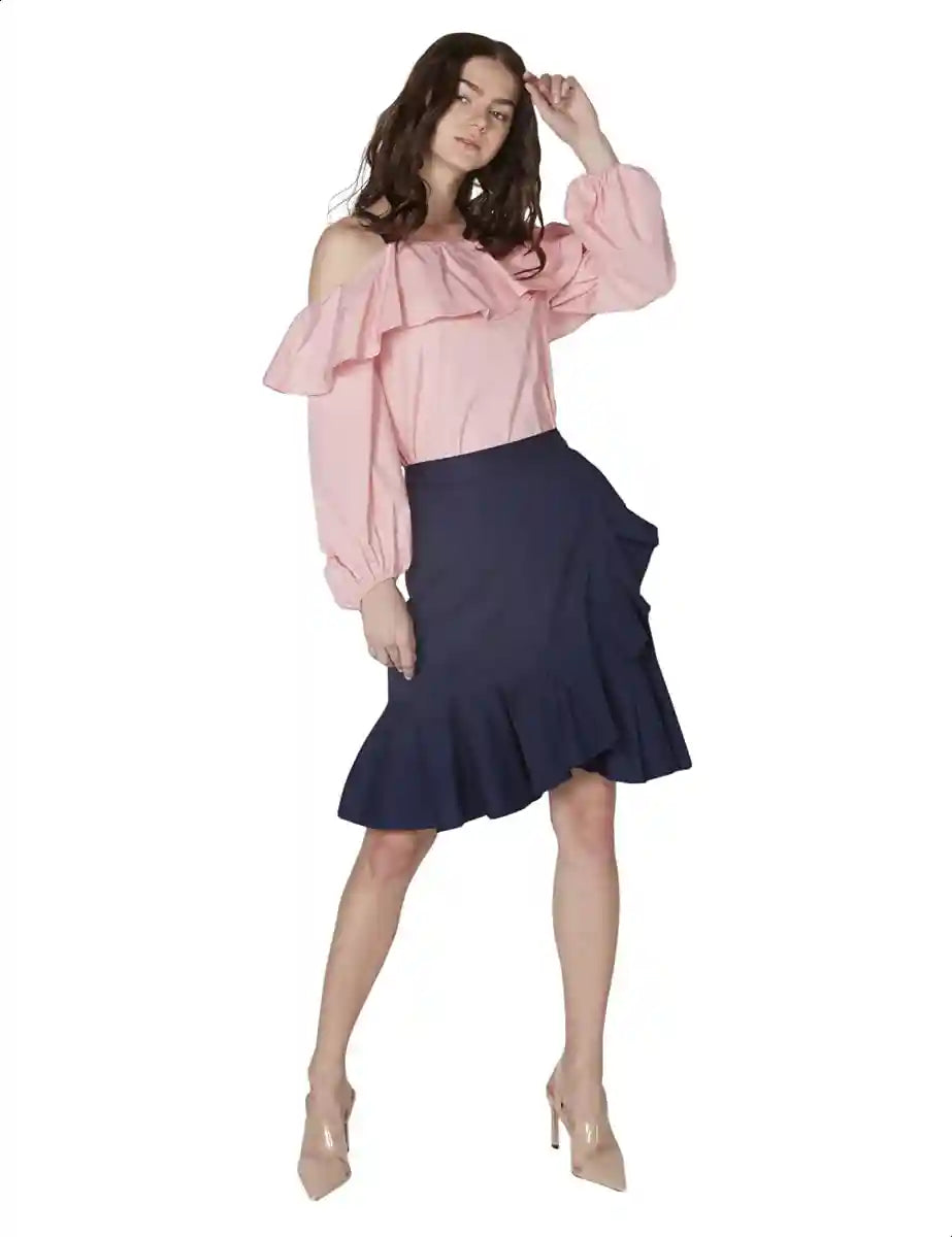 Splash Ruffle-Trim A-Line Solid Skirt for Women - Safqqa Egypt