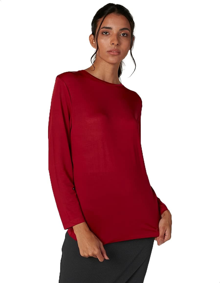 Splash Round Neck Long Sleeve Solid T-Shirt for Women - Safqqa Egypt