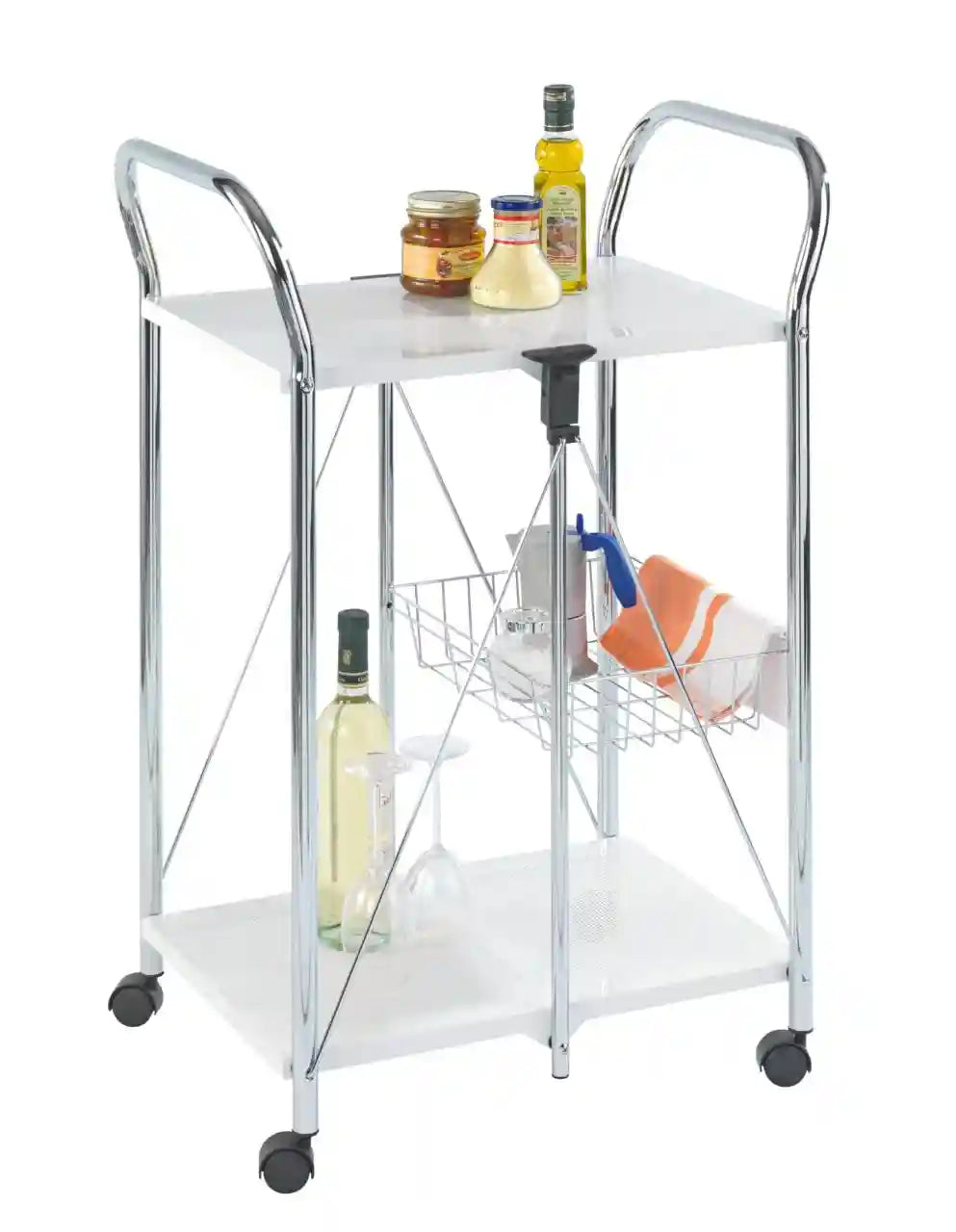 WENKO Sunny Kitchen and Utility Trolley, Powder-Coated Metal, Household and Kitchen Utensil Storage, Portable & Foldable Tray, 56.5x90.5x44cm, White - Safqqa Egypt