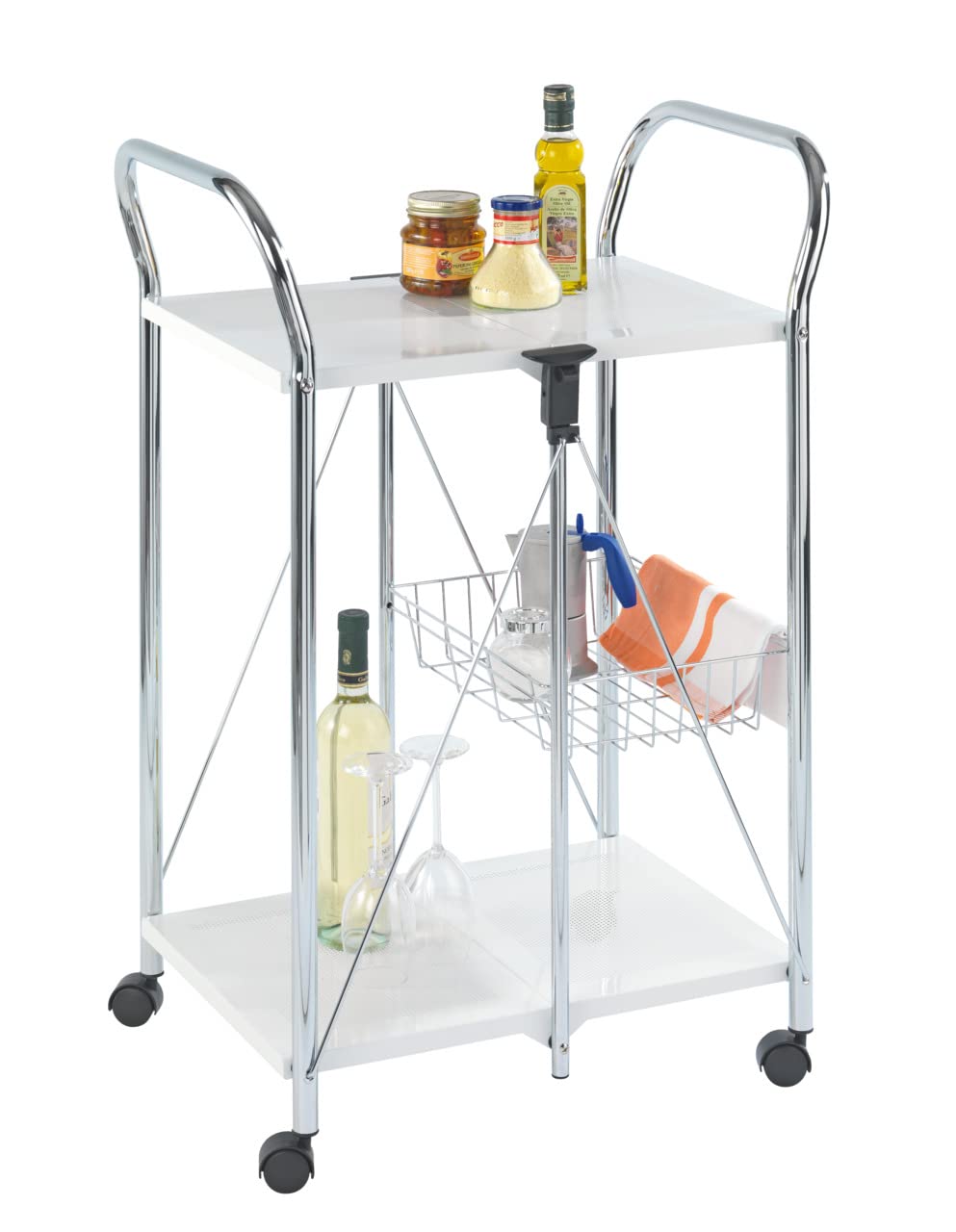 WENKO 3 Tier, Rolling Organizer, Storage Wheels, Metal cart, White