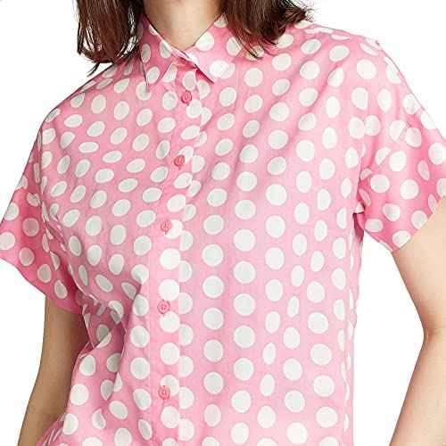 Polka Dot Cotton Short-Sleeve Rounded-Hem Button-Down Shirt For Women - Safqqa Egypt